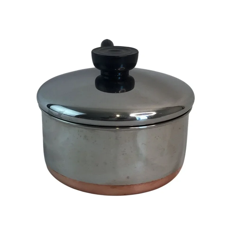 Vtg Revere Ware 1 Qt/95L‎ Sauce Pan w/Lid Indonesia Double Ring Copper Stainless
